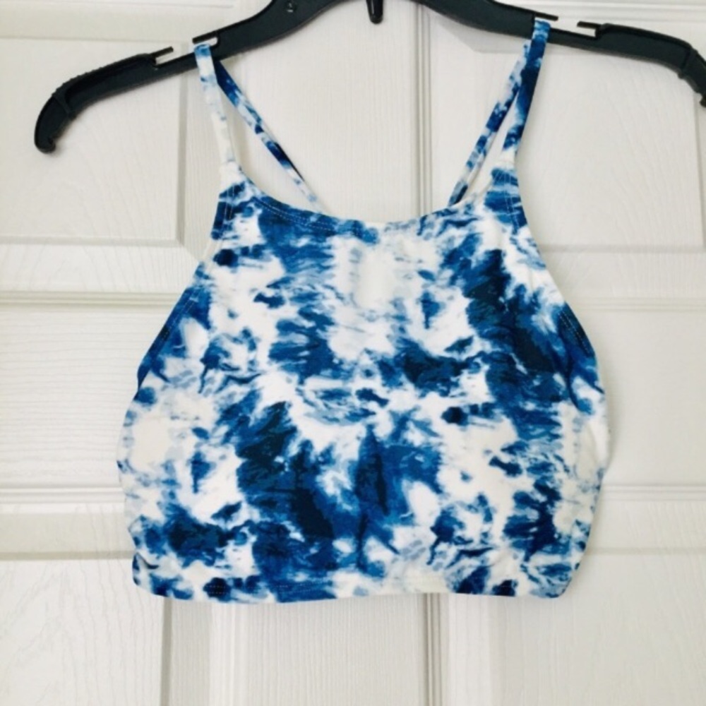 Blue & White Tie Dye Halter Bikini Top